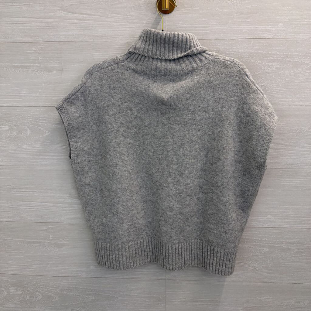 Grey Short Sleeve Cropped Turtleneck Sweater Top Medium