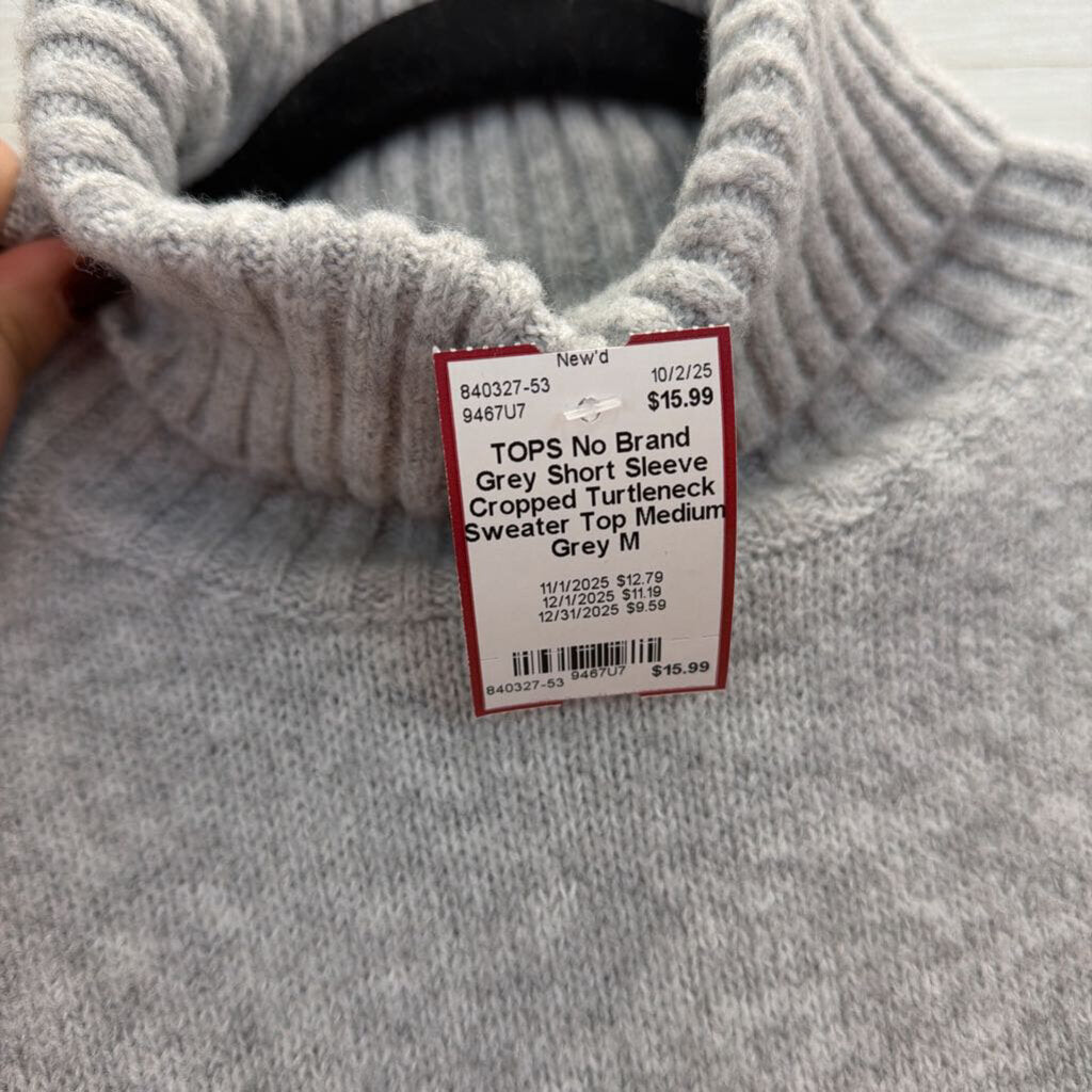 Grey Short Sleeve Cropped Turtleneck Sweater Top Medium