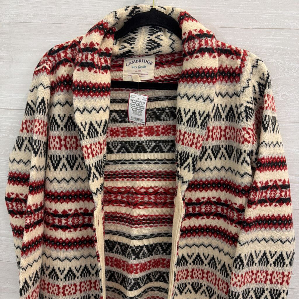 Cambridge Dry Goods White/ Red/ Blue Print Button Front Sweater Large