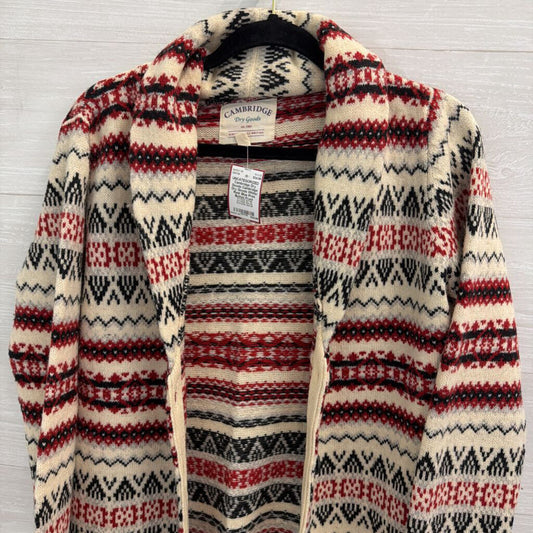 Cambridge Dry Goods White/ Red/ Blue Print Button Front Sweater Large