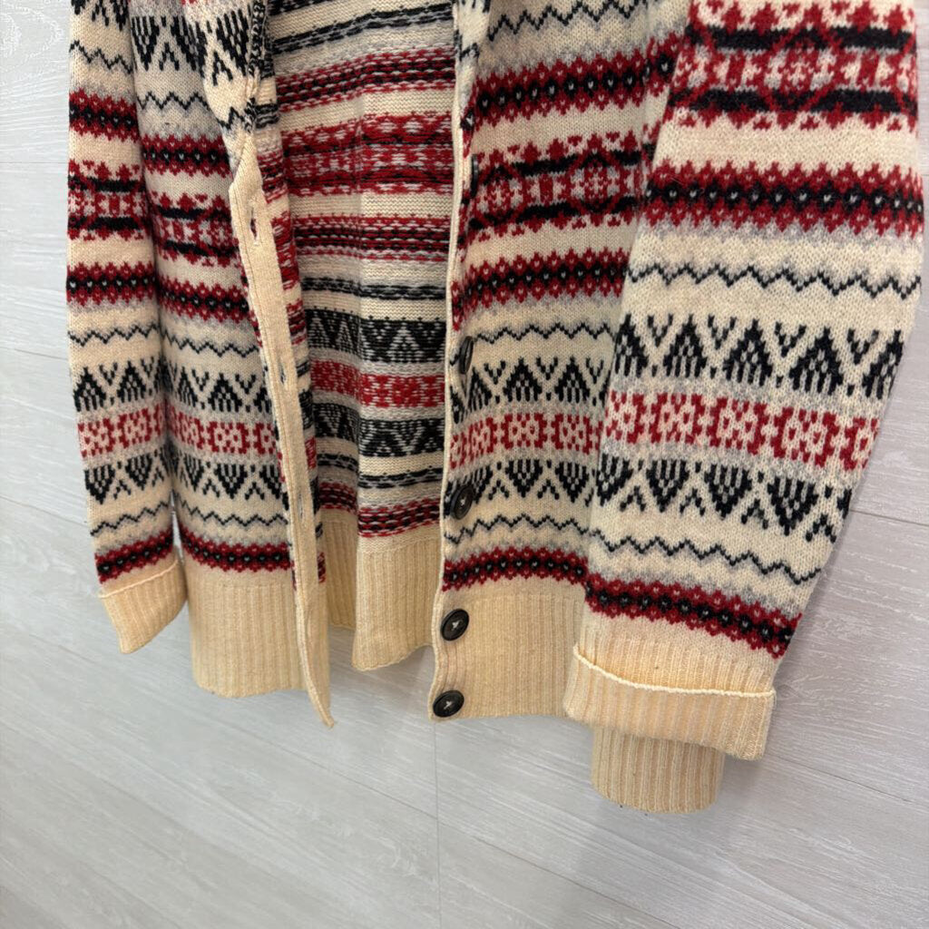 Cambridge Dry Goods White/ Red/ Blue Print Button Front Sweater Large