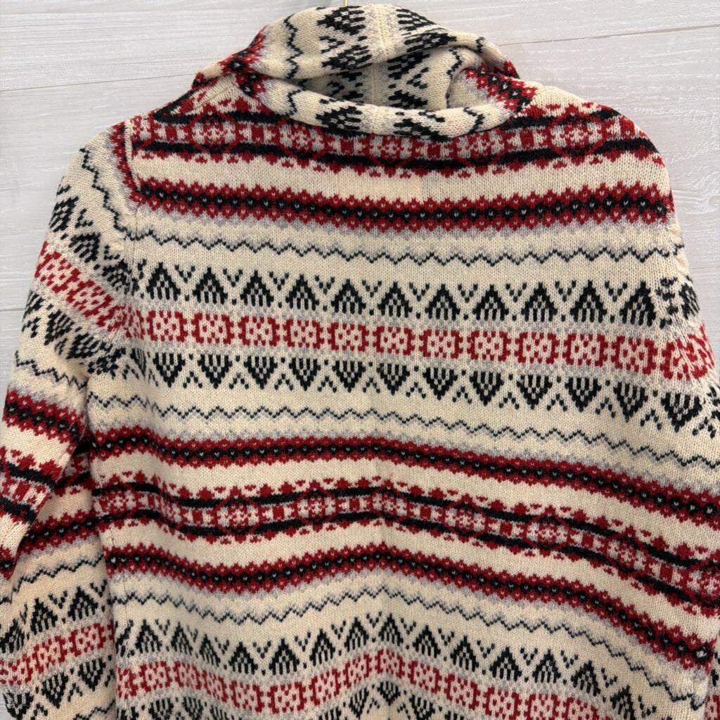 Cambridge Dry Goods White/ Red/ Blue Print Button Front Sweater Large