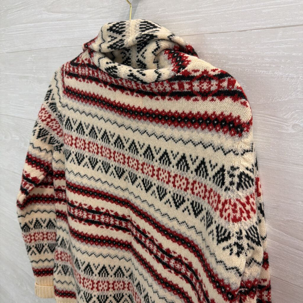 Cambridge Dry Goods White/ Red/ Blue Print Button Front Sweater Large
