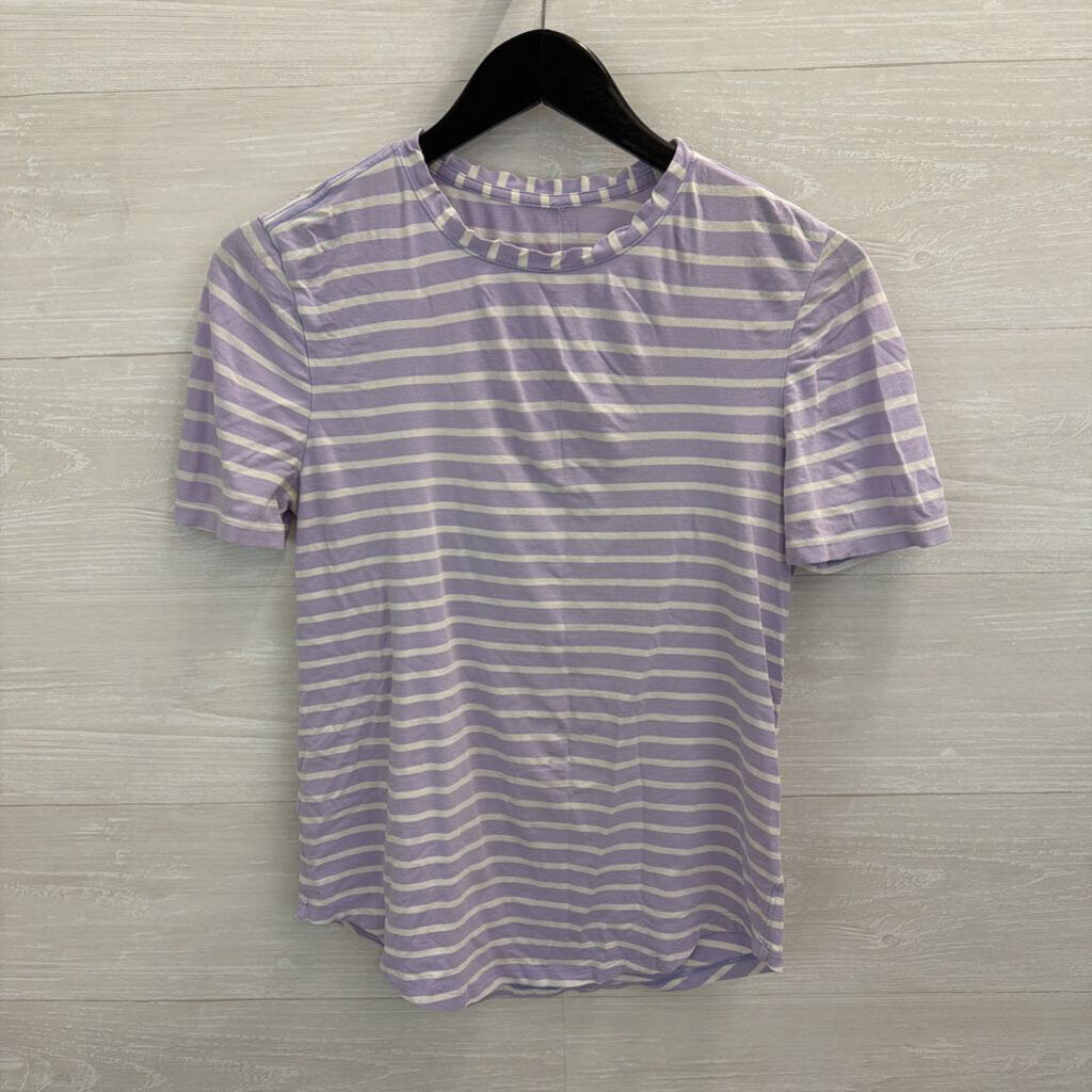 Lululemon Purple/ White Striped Short Sleeve Top Small