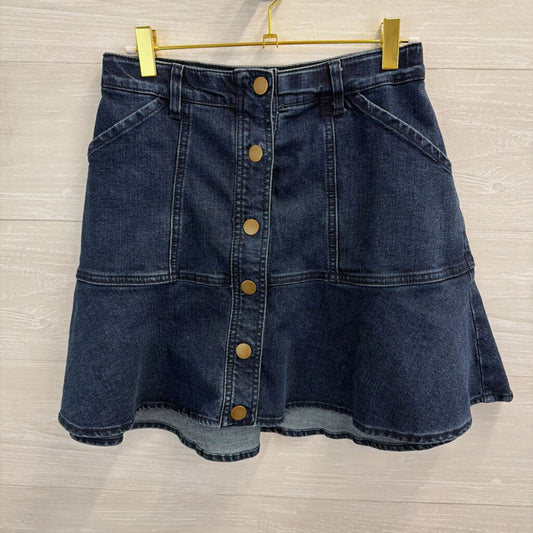 Draper James Dark Wash Snap Front Ruffle Hem Mini Skirt 2