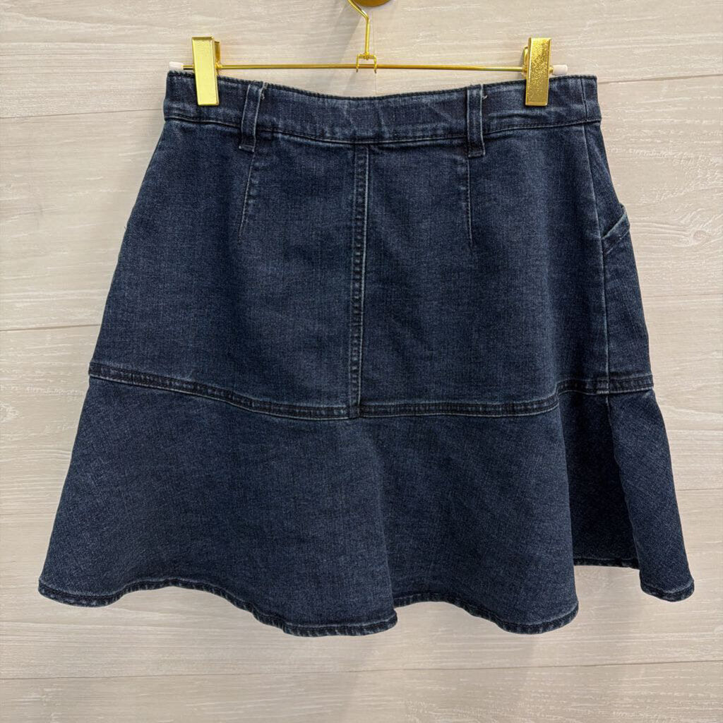 Draper James Dark Wash Snap Front Ruffle Hem Mini Skirt 2