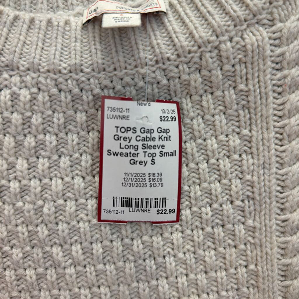 Gap Grey Cable Knit Long Sleeve Sweater Top Small