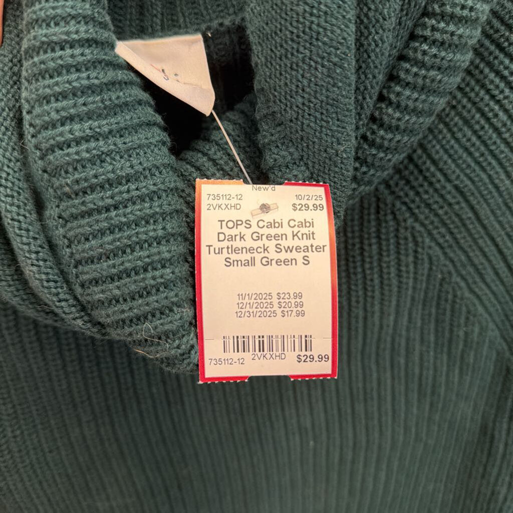 Cabi Dark Green Knit Turtleneck Sweater Small