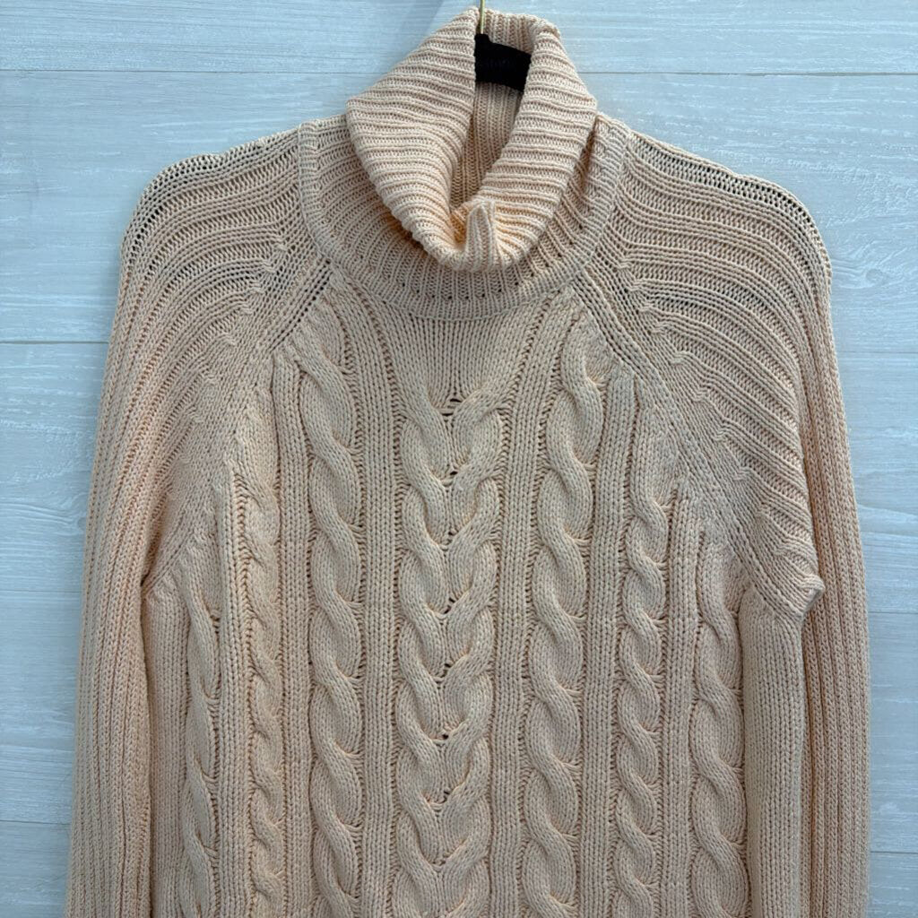 Raoul Peach Cable Knit Turtleneck Sweater Medium