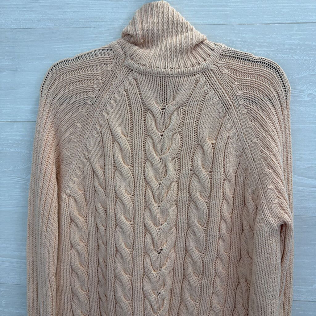 Raoul Peach Cable Knit Turtleneck Sweater Medium