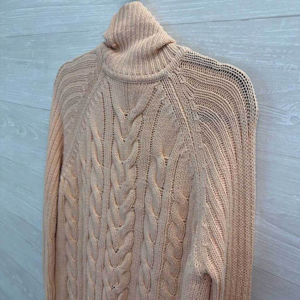 Raoul Peach Cable Knit Turtleneck Sweater Medium