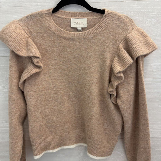 Cleobella Brown Soft Knit Ruffle Shoulder Long Sleeve Sweater Top Extra Small