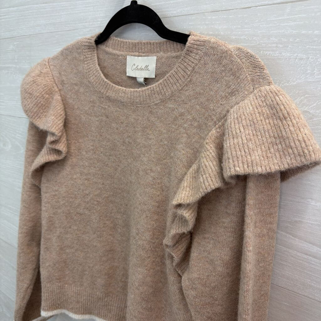 Cleobella Brown Soft Knit Ruffle Shoulder Long Sleeve Sweater Top Extra Small