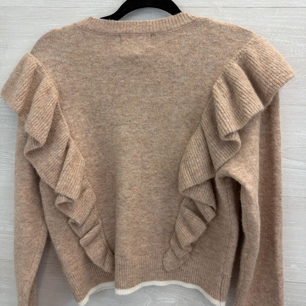 Cleobella Brown Soft Knit Ruffle Shoulder Long Sleeve Sweater Top Extra Small