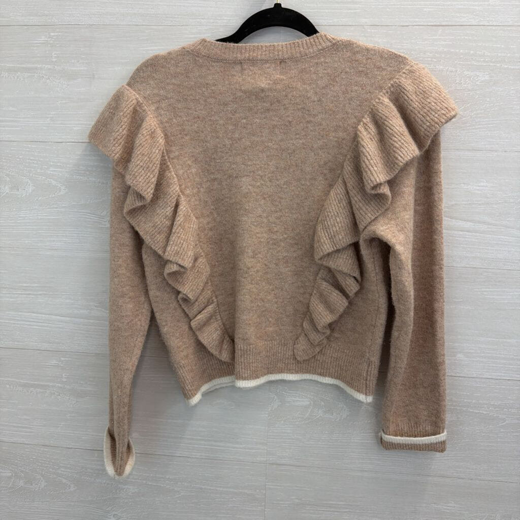 Cleobella Brown Soft Knit Ruffle Shoulder Long Sleeve Sweater Top Extra Small