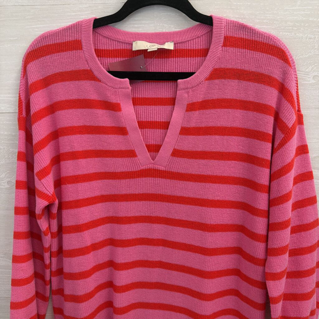 Loft Pink/ Red Knit Striped Long Sleeve Top Small