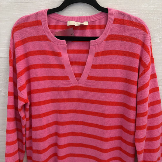 Loft Pink/ Red Knit Striped Long Sleeve Top Small