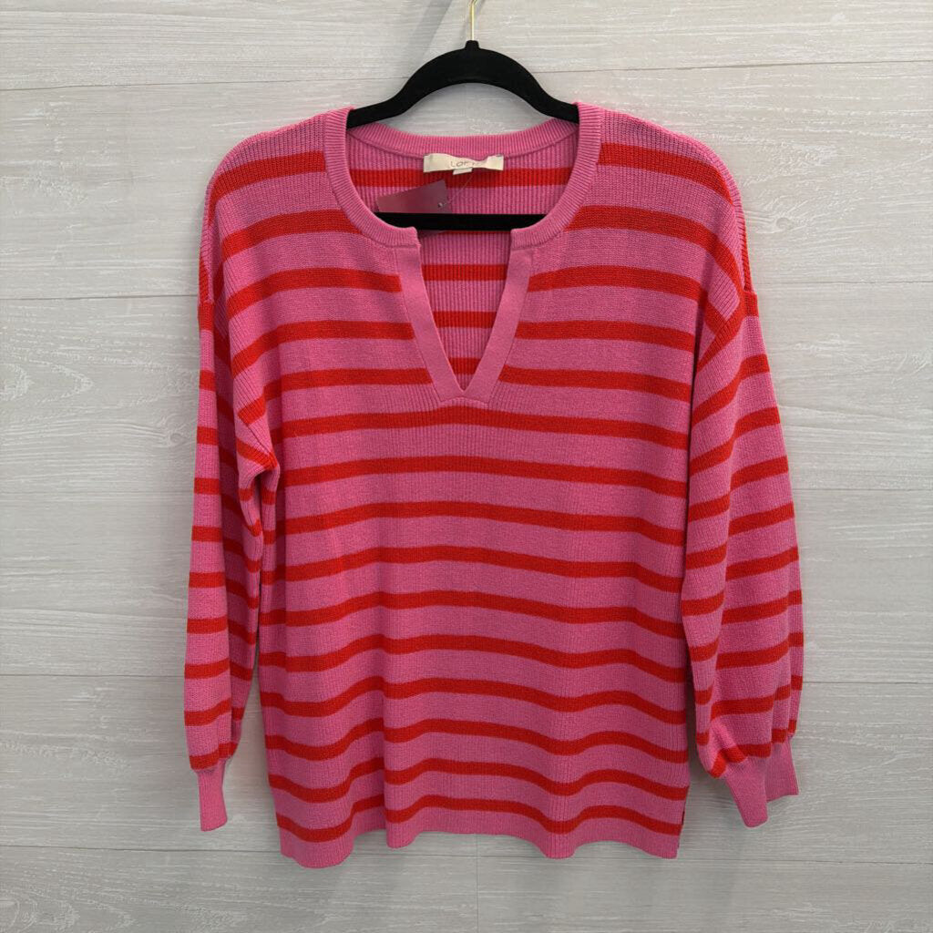 Loft Pink/ Red Knit Striped Long Sleeve Top Small