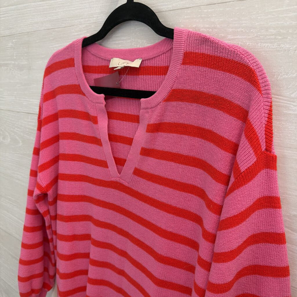Loft Pink/ Red Knit Striped Long Sleeve Top Small