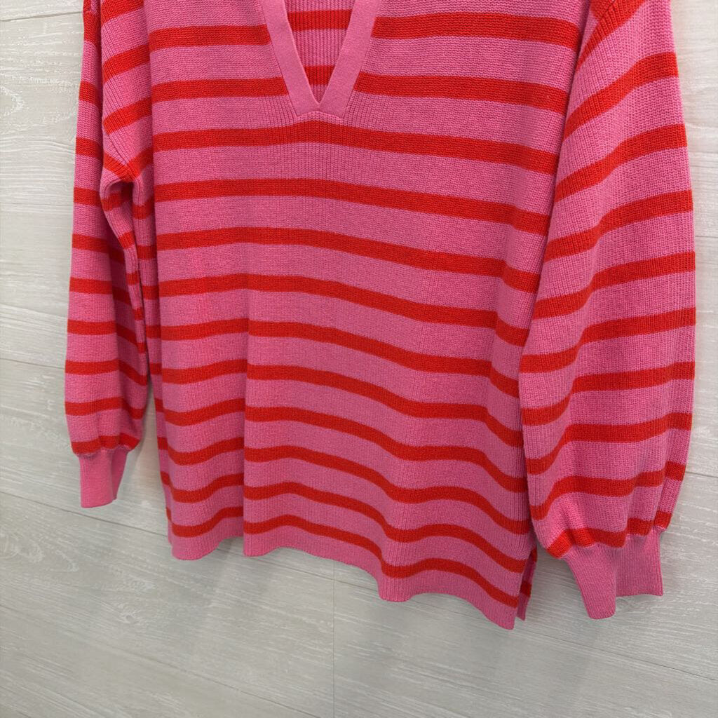 Loft Pink/ Red Knit Striped Long Sleeve Top Small
