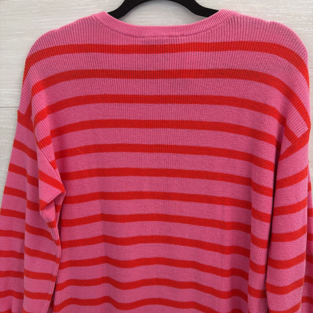 Loft Pink/ Red Knit Striped Long Sleeve Top Small