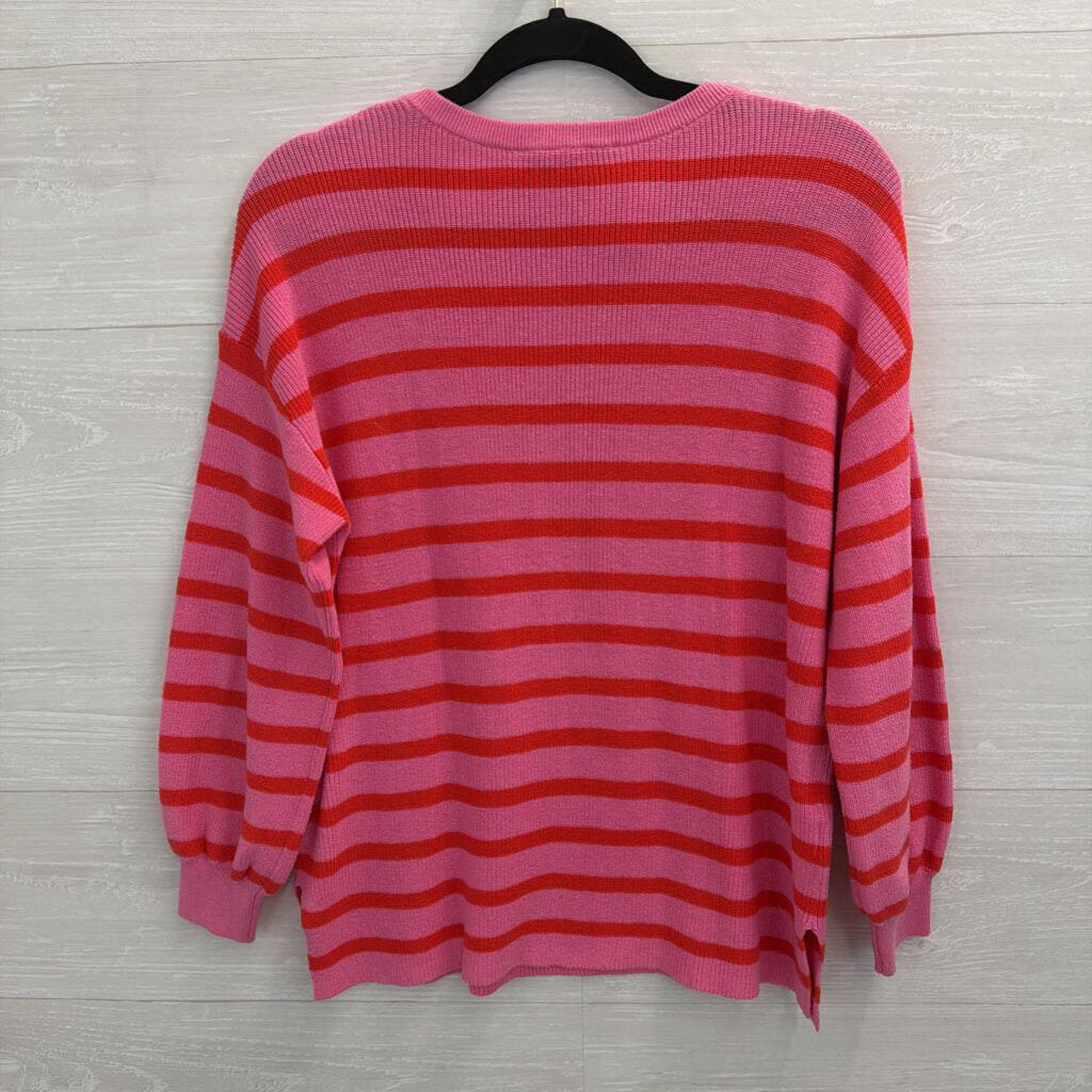 Loft Pink/ Red Knit Striped Long Sleeve Top Small