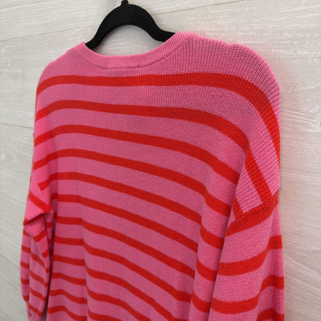 Loft Pink/ Red Knit Striped Long Sleeve Top Small