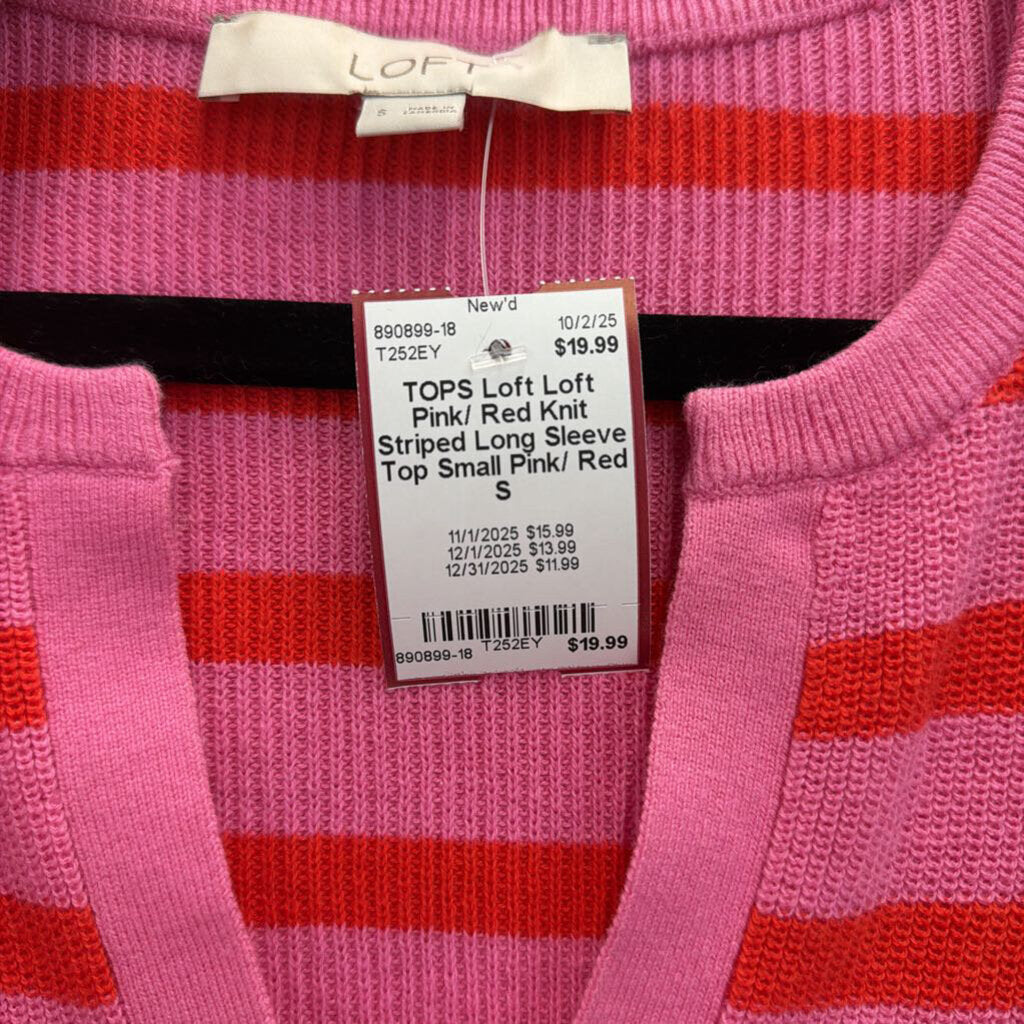 Loft Pink/ Red Knit Striped Long Sleeve Top Small