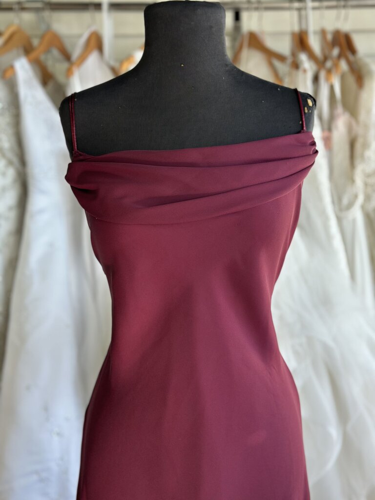 Dave and Johnny Burgundy Draped Long Formal Dress 14