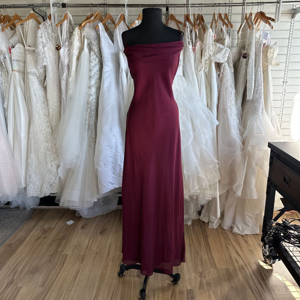 Dave and Johnny Burgundy Draped Long Formal Dress 14