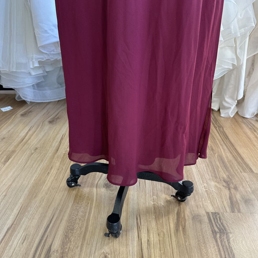 Dave and Johnny Burgundy Draped Long Formal Dress 14