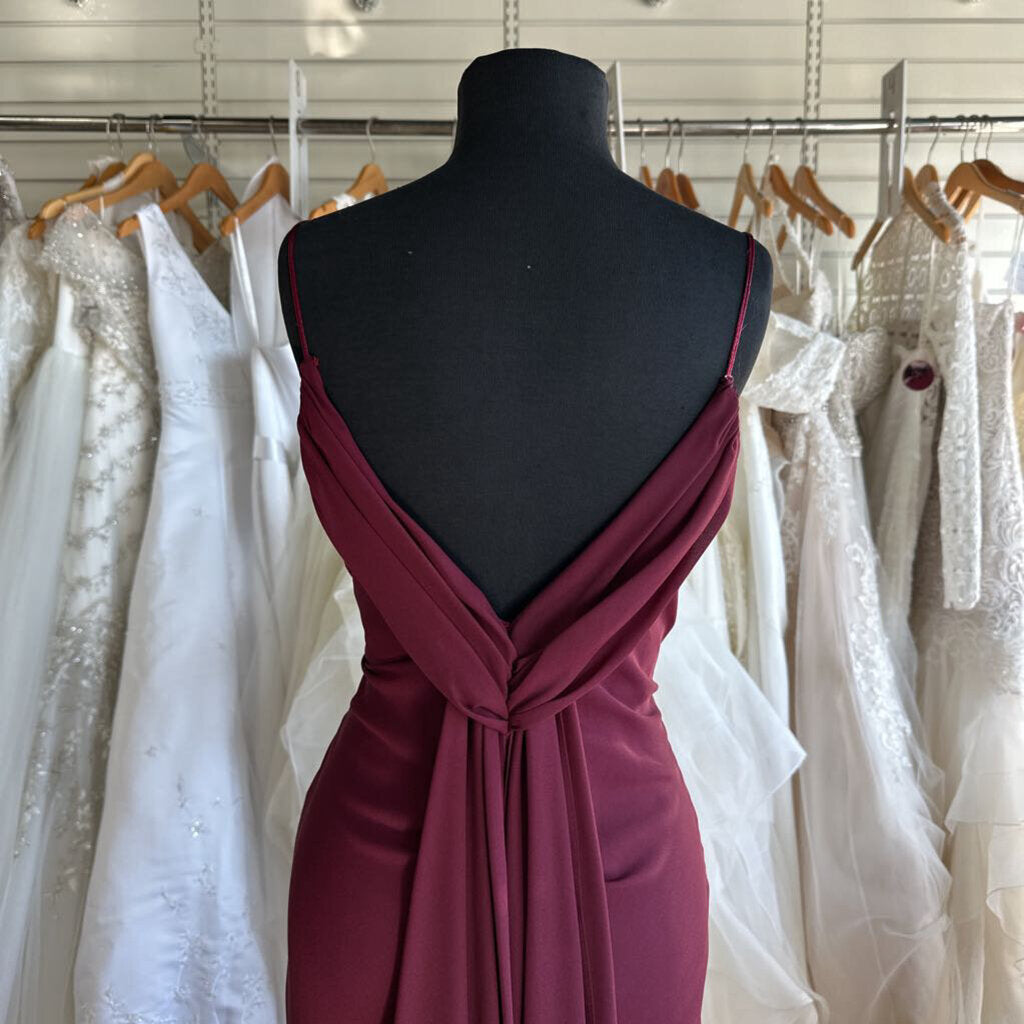 Dave and Johnny Burgundy Draped Long Formal Dress 14