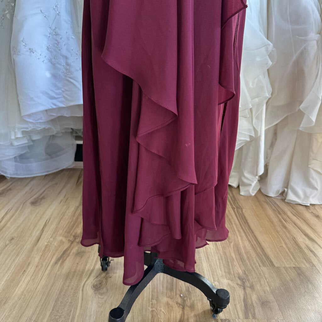 Dave and Johnny Burgundy Draped Long Formal Dress 14