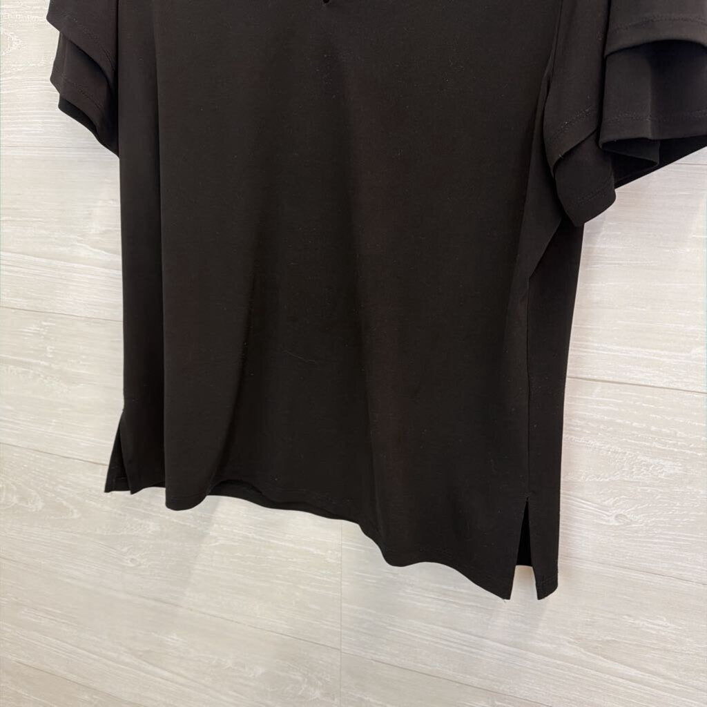 Michael Kors Black Short Sleeve Lace Up Neck Top Large