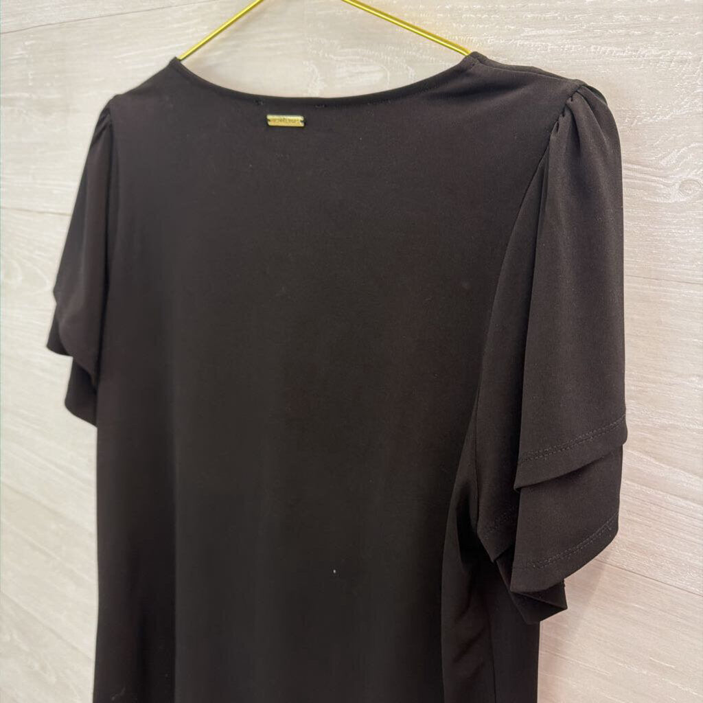 Michael Kors Black Short Sleeve Lace Up Neck Top Large