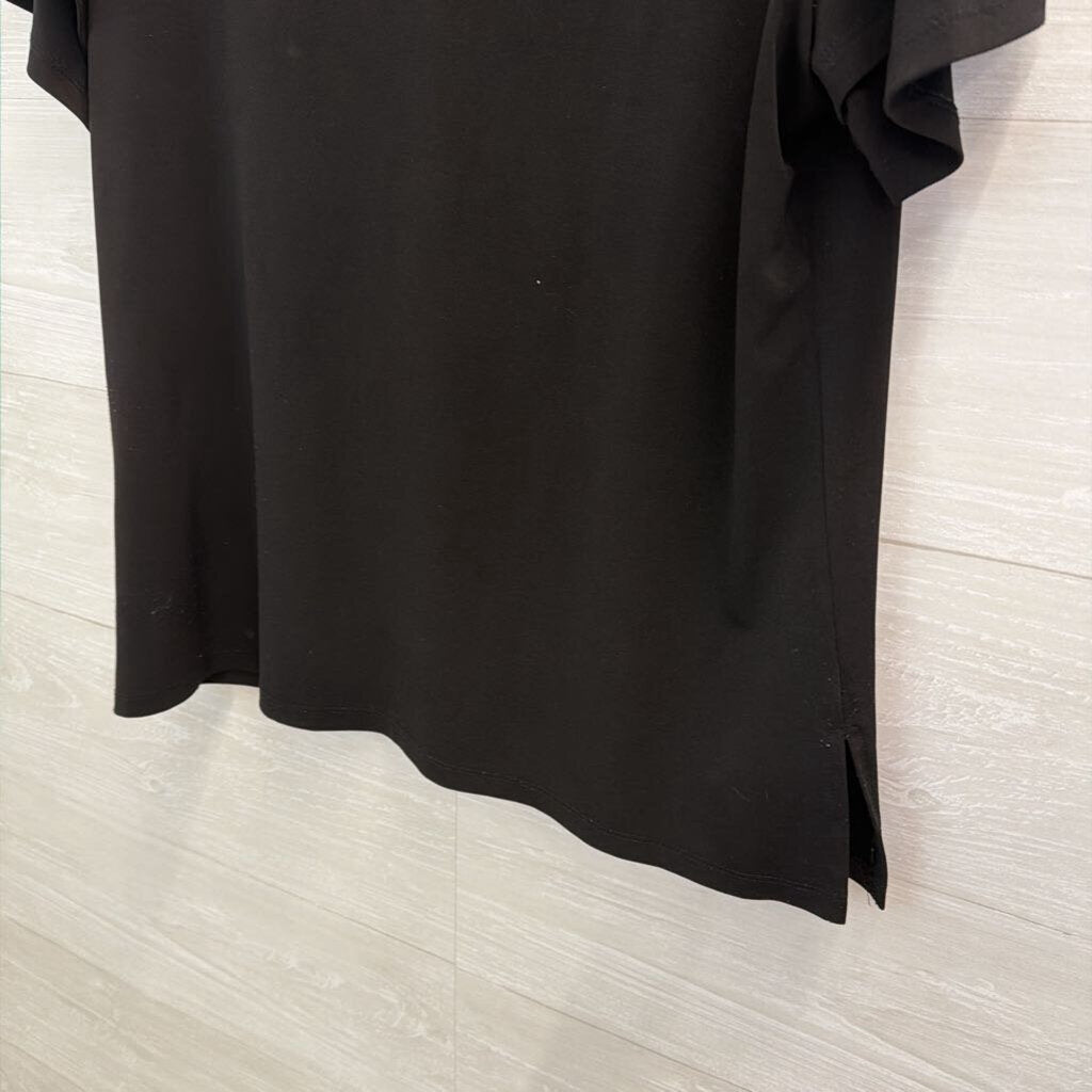 Michael Kors Black Short Sleeve Lace Up Neck Top Large