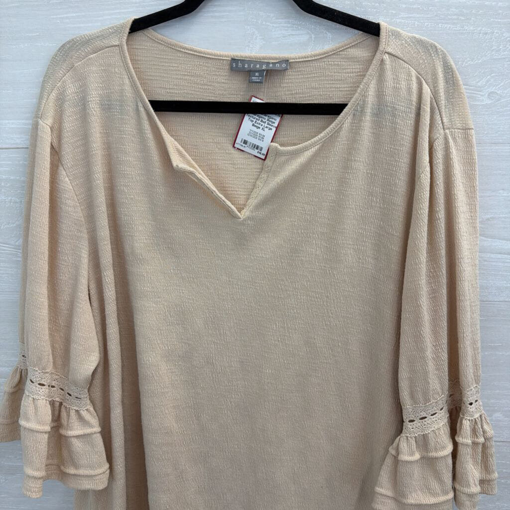 Sharagano Beige Textured Bell Sleeve Top Extra Large
