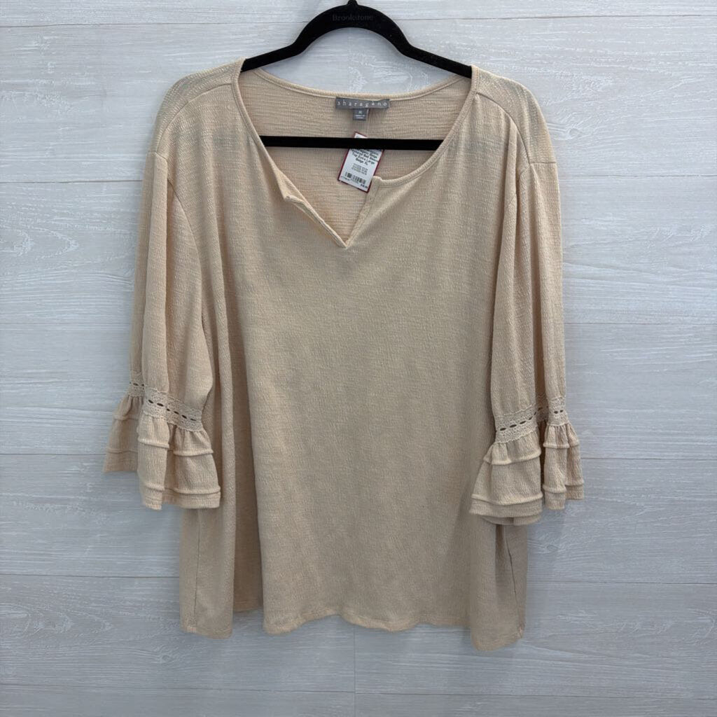 Sharagano Beige Textured Bell Sleeve Top Extra Large