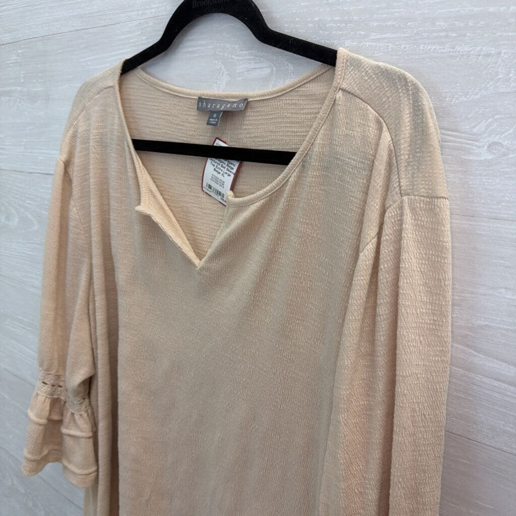 Sharagano Beige Textured Bell Sleeve Top Extra Large