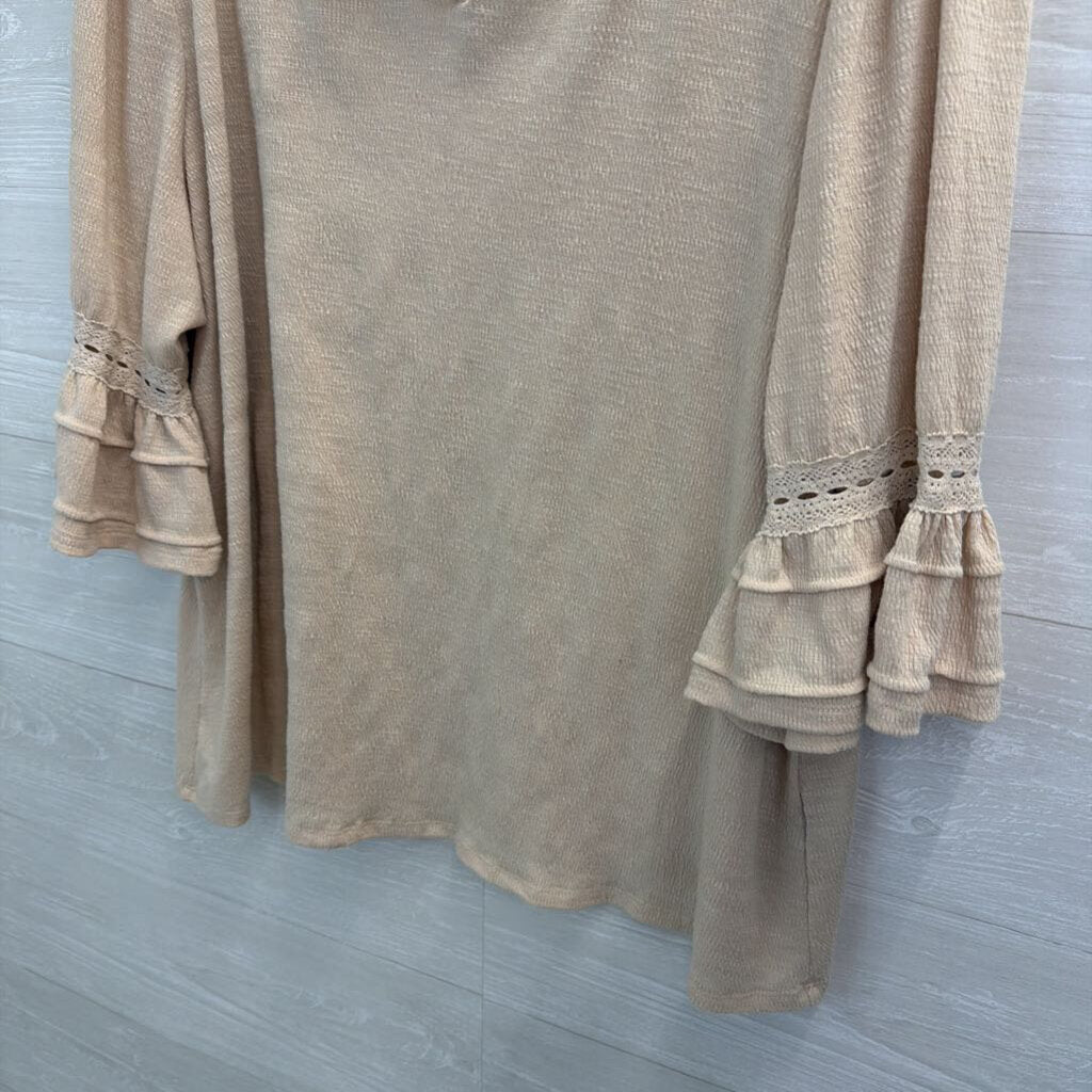 Sharagano Beige Textured Bell Sleeve Top Extra Large