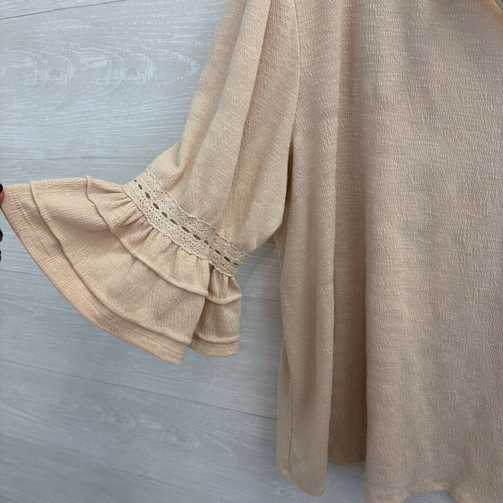 Sharagano Beige Textured Bell Sleeve Top Extra Large