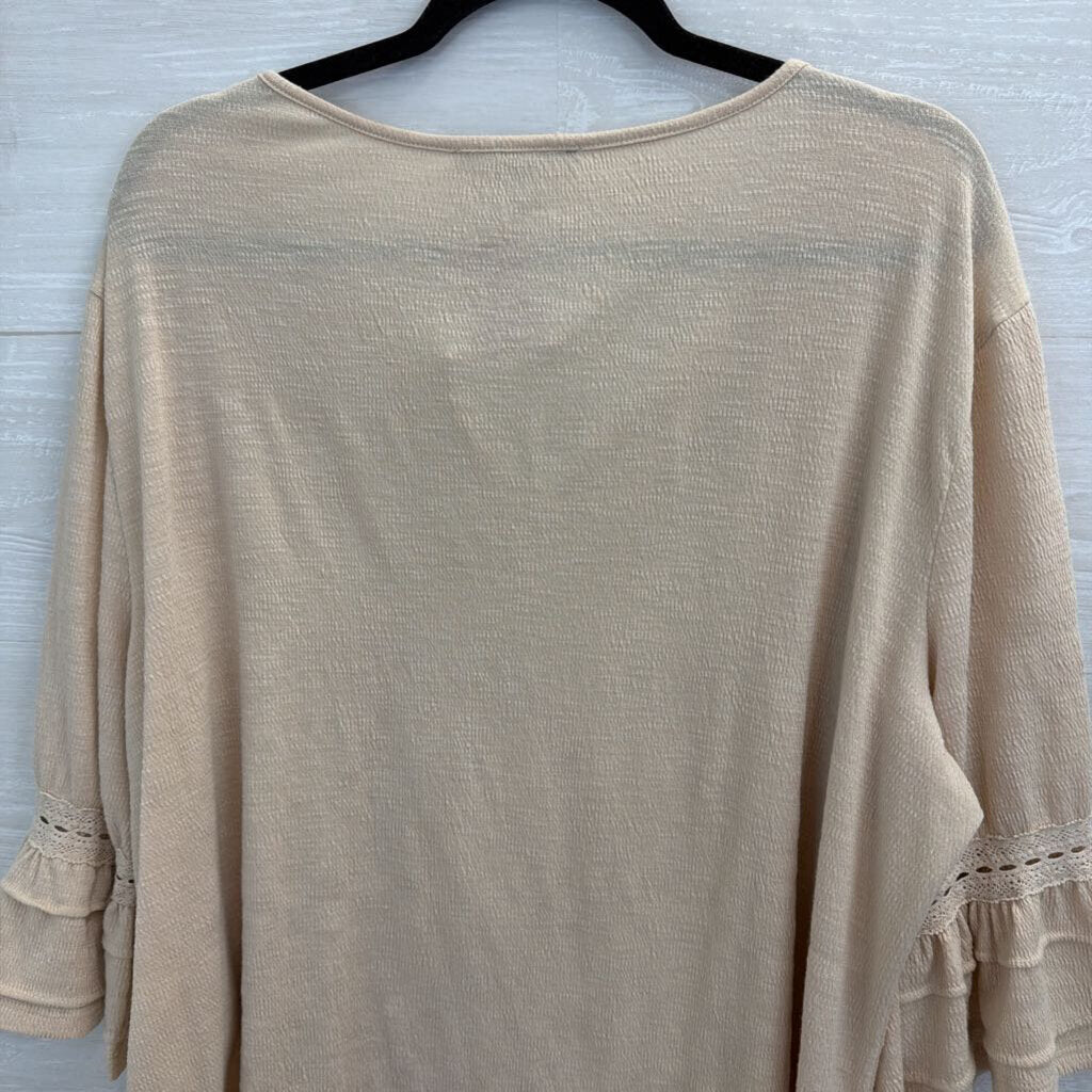 Sharagano Beige Textured Bell Sleeve Top Extra Large