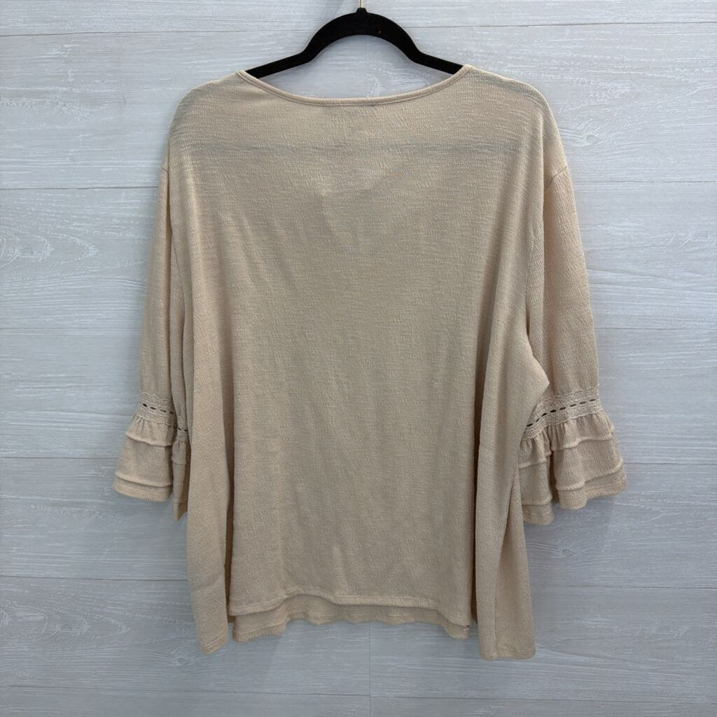 Sharagano Beige Textured Bell Sleeve Top Extra Large