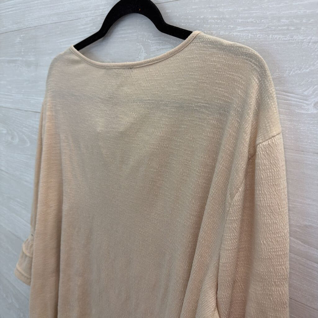 Sharagano Beige Textured Bell Sleeve Top Extra Large