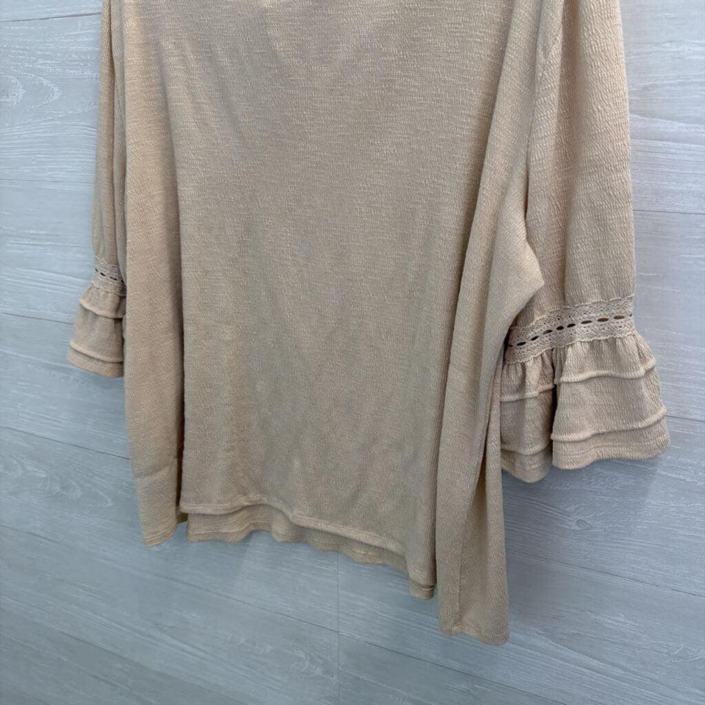 Sharagano Beige Textured Bell Sleeve Top Extra Large