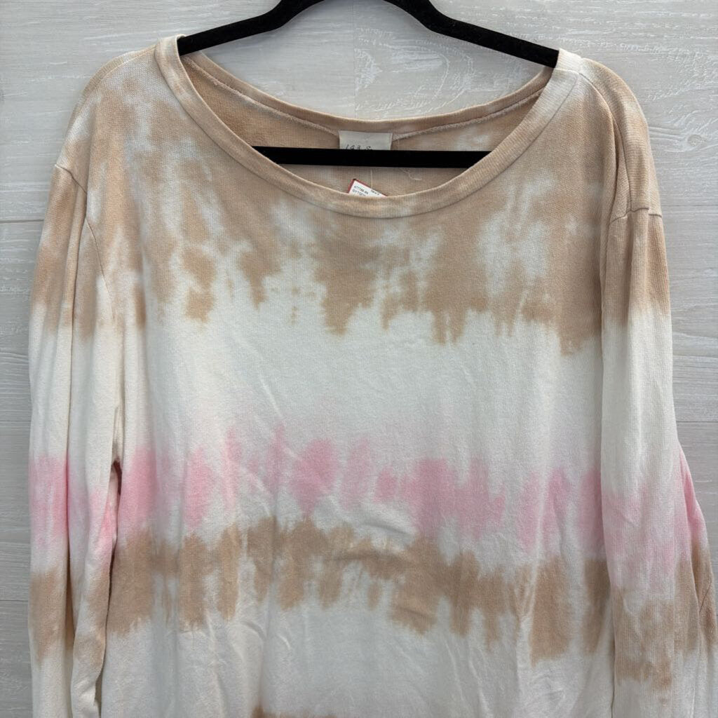 143 Story White/ Pink /Brown Stripe Tie Dye Long Sleeve Top Large