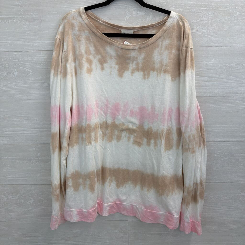 143 Story White/ Pink /Brown Stripe Tie Dye Long Sleeve Top Large