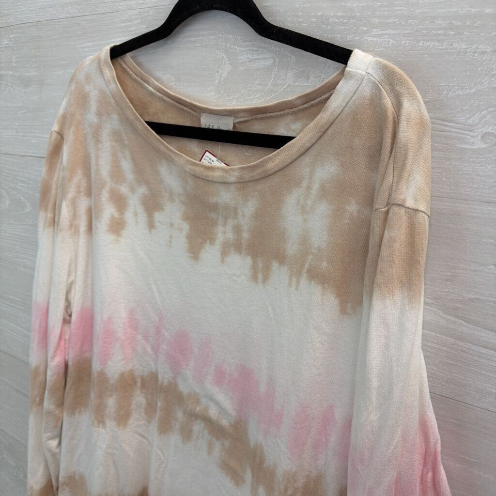 143 Story White/ Pink /Brown Stripe Tie Dye Long Sleeve Top Large