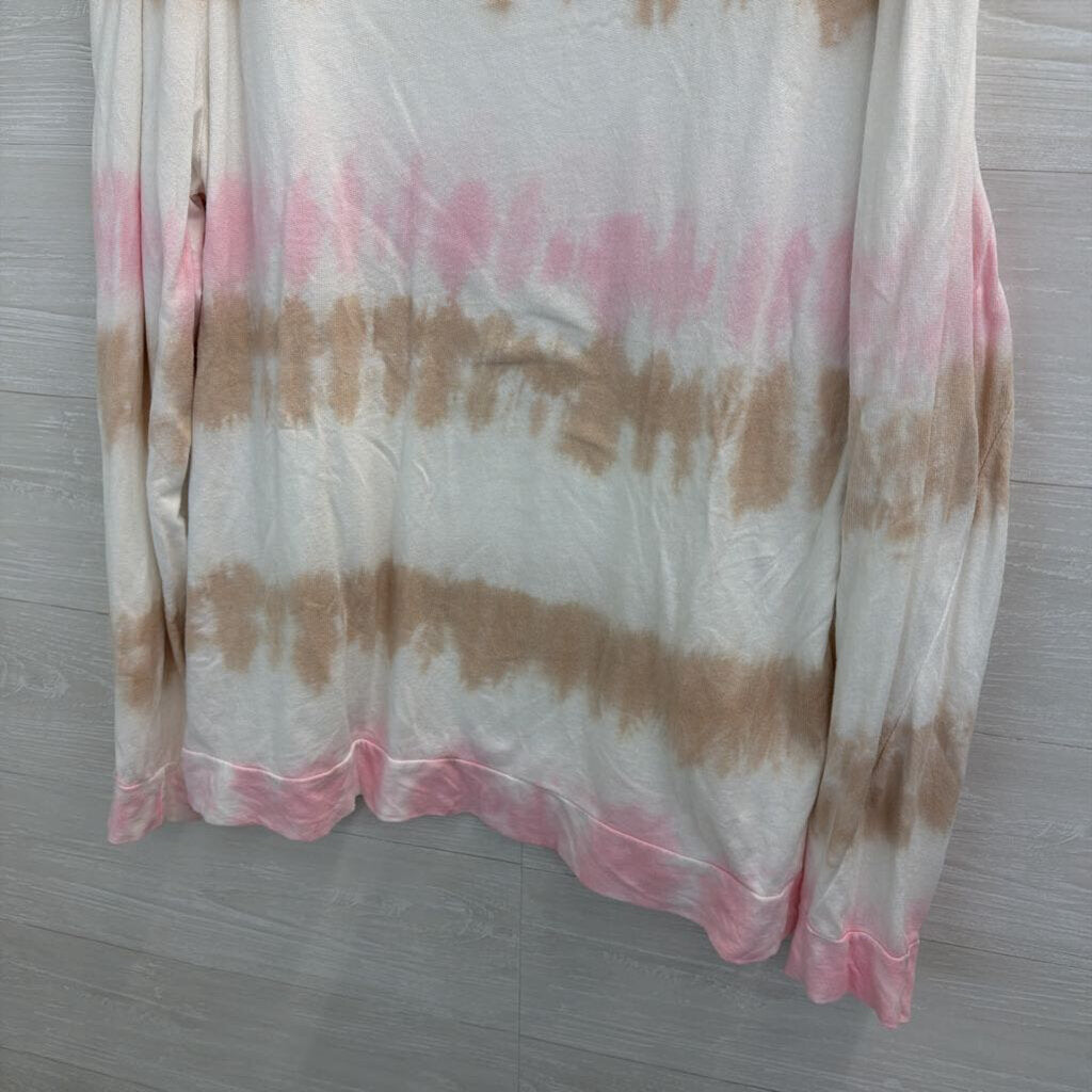 143 Story White/ Pink /Brown Stripe Tie Dye Long Sleeve Top Large