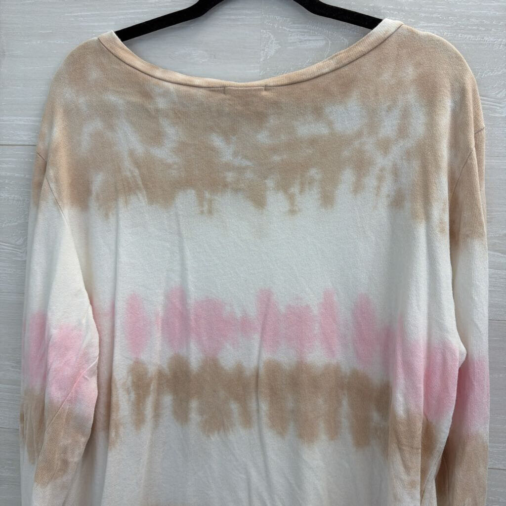 143 Story White/ Pink /Brown Stripe Tie Dye Long Sleeve Top Large